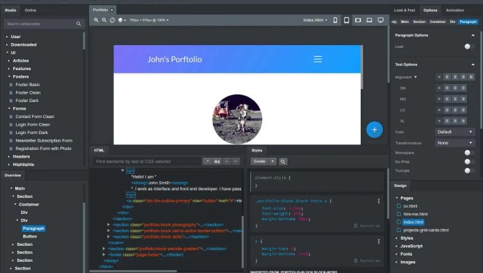 Screenshot of bootstrap studio