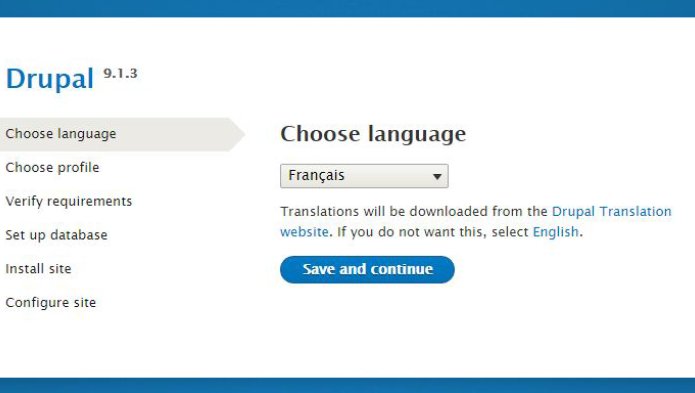 drupal installation interface, choice of language