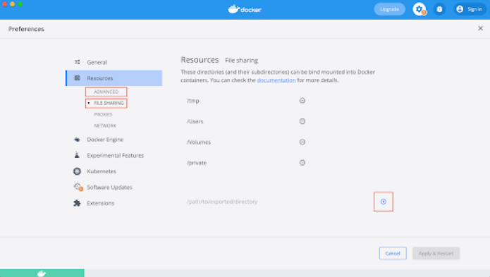 Screenshot of the docker interface